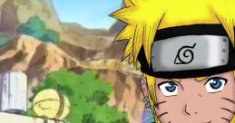 Naruto Uzumaki, the determined ninja, smiles confidently in front of the Hidden Leaf Village backdrop.