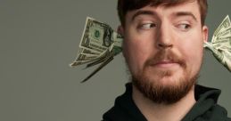 MrBeast posing with money in his ears, wearing a black hoodie, showcasing his fun personality and unique style.