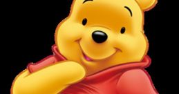 Winnie the Pooh smiles happily, dressed in a red shirt, showcasing his cheerful and friendly personality.