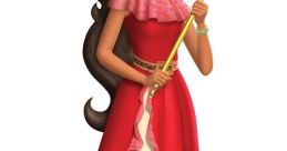 Elena of Avalor in a vibrant red gown, holding her magical scepter, exuding confidence and royalty.