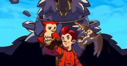 Adventure game "Eagle Island" featuring a young hero with owls and a giant eagle in a vibrant jungle setting.