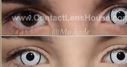 Gothic White contact lenses showcased in three angles, emphasizing bold eye transformation and unique style for enhanced looks.