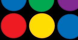 Colorful circles arranged in a grid, featuring red, blue, green, yellow, and purple hues on a black background.