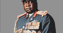 Amin in military uniform adorned with numerous medals, showcasing his authority and historical significance in Uganda.