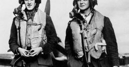 Two RAF pilots in vintage flight gear walking confidently on an airfield, showcasing aviation history and camaraderie.