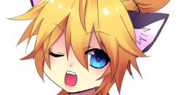 Kagamine Len winking cutely, featuring cat ears and a playful expression, dressed in a stylish sailor outfit.