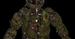 Springtrap from Five Nights at Freddy's, featuring a creepy design with exposed wires and mossy decay.