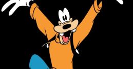 Goofy waving excitedly, showcasing his iconic fun-loving personality and colorful outfit in classic Disney style.