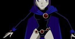 Raven from Teen Titans poses heroically in her iconic dark outfit, showcasing her mystical powers and confident demeanor.