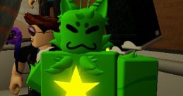 Gnarpy character in Roblox, featuring a vibrant green design and a glowing yellow star on its chest, surrounded by players.