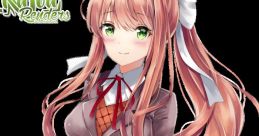 Monika from DDLC, featuring her signature long hair, green eyes, and school uniform, exudes confidence and charm.