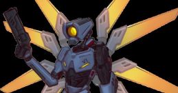 V1 from ULTRAKILL stands confidently, wielding a gun with glowing yellow eyes and robotic features, set against a striking background.