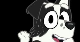 Mackenzie, the Bluey character, is a cheerful Border Collie with black and white fur and a friendly wave.