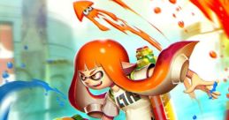 Inkling Girl in action, splashing colors with a water gun, showcasing vibrant art from the Splatoon game series.