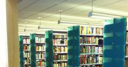 Modern library interior featuring colorful bookshelves and vibrant purple flooring, ideal for quiet study and exploration.