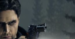 Alan Wake character aiming a flashlight and gun, capturing the suspenseful atmosphere of the psychological thriller game.