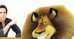 Ben Stiller as Alex the Lion from Madagascar, showcasing a playful pose with a charming smile. Family-friendly animation star.