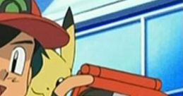 Ash Ketchum holding a Pokémon device with Pikachu in the background, showcasing excitement for Pokémon adventures.