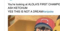 Ash Ketchum celebrates his Alola Championship win with Pikachu, a proud moment in the Pokémon journey. #anipoke