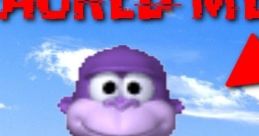 Confused and angry BonziBUDDY character stands against a scenic green landscape, embodying retro internet nostalgia.