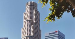 Skyscrapers in downtown Los Angeles, showcasing modern architecture and urban development near the Interstate Library.