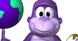 Purple BonziBUDDY character holding a globe and banana, representing tech nostalgia and meme culture.