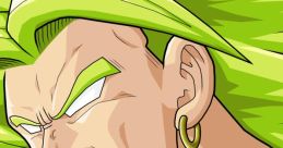 Broly with his iconic green hair and fierce expression, showcasing his powerful Saiyan heritage and intensity.