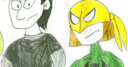 Chiro, voiced by Greg Cipes, stands next to a muscular character in a vibrant superhero style illustration.