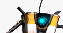 Claptrap character from Borderlands 2, featuring yellow and black design, iconic wheel, and expressive blue eye.