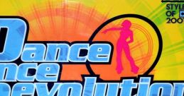 Colorful graphic featuring "Dance Dance Revolution 5th Mix" logo, iconic dance game by Konami from 2001, vibrant design.