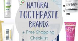 Collection of natural toothpaste brands showcasing eco-friendly oral care options with a free shopping checklist.