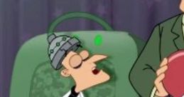 Dr. Heinz Doofenshmirtz relaxes in his green chair, showcasing his quirky inventor style and unique personality traits.