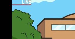 Cartoon scene featuring a building and tree, with a 'LIVE' broadcast banner, referencing Eric from GoAnimate.