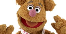 Fozzie Bear, the lovable Muppet comedian, smiles with a pink polka dot scarf and brown hat, ready for a laugh.