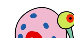 Cute pink snail, Gary from SpongeBob SquarePants, features a red swirl and blue spots, showcasing its playful character.