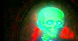 Green skeleton figure of the Ghost Host from "The Haunted Mansion," voiced by Paul Frees, with a ghostly background.