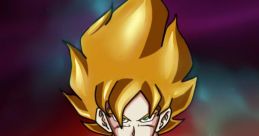 Goku in his Super Saiyan form from the Namek Saga, with golden hair and an iconic orange gi, prepared for battle.