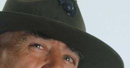 Gunnery Hartman character portrait, featuring intense expression and iconic military hat, showcasing authoritative presence.