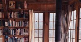 Wood stove Library The crackling of a wood burning stove fills the cozy library with comforting warmth. The gentle pop of