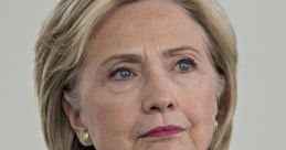 Hillary Clinton in a white suit, looking thoughtful, with a statement necklace, symbolizing her poised political presence.