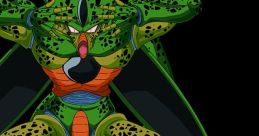 Imperfect Cell in a dynamic pose, showcasing his green, spotted design and powerful presence in anime.