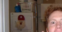 Energetic young man making a rock sign in a laundry room, embodying the rebellious spirit of Jimmy Hopkins.