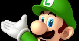 Luigi, the iconic green-clad character, strikes a cheerful pose with a welcoming gesture and a friendly smile.