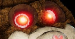 Mama from Tattletail with glowing red eyes and a menacing grin, showcasing her distinctive furry texture and heart marking.