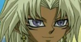 Marik Ishtar with spiky blonde hair and piercing blue eyes, showcasing his iconic look from Yu-Gi-Oh! series.