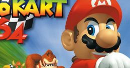 Mario races in Mario Kart 64, showcasing vibrant graphics and iconic characters speeding through a colorful track.