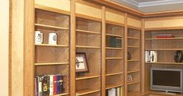 Elegant wooden bookshelf with cabinets and open shelving, perfect for a stylish kitchen door library setup.