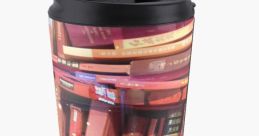 Travel mug Library These capture the essence of a busy library, with the distinct of a travel mug lid being unscrewed