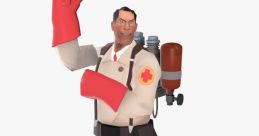 Medic from TF2 in Hi-Fi GAN style, confidently posing with a Medigun and red gloves, showcasing his unique character design.