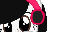 Melody from My Little Pony with a cheerful expression, black hair, and pink headphones, showcasing her musical vibes.